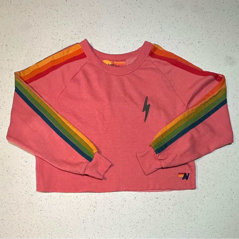 Aviator Nation EUC BOLT EMBROIDERY CLASSIC CROPPED CREW SWEATSHIRT 5 STRIPES - Picture 13 of 13